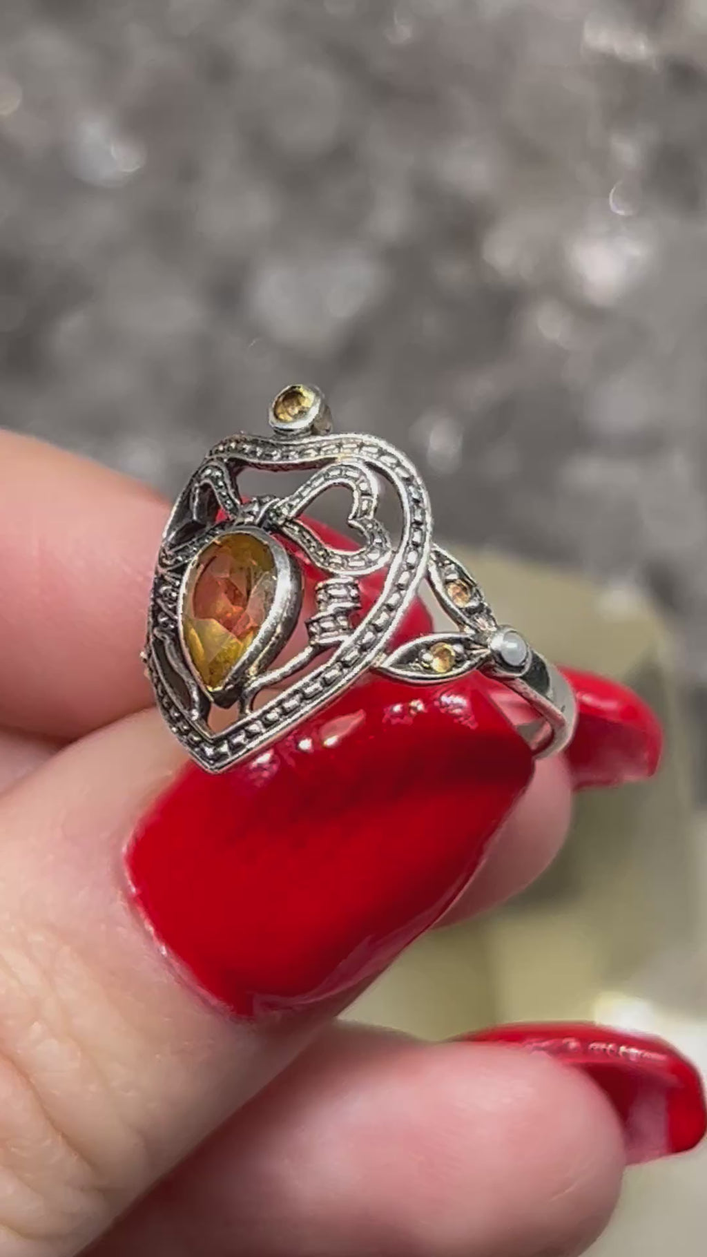 Vintage Citrine Heart Ring 925