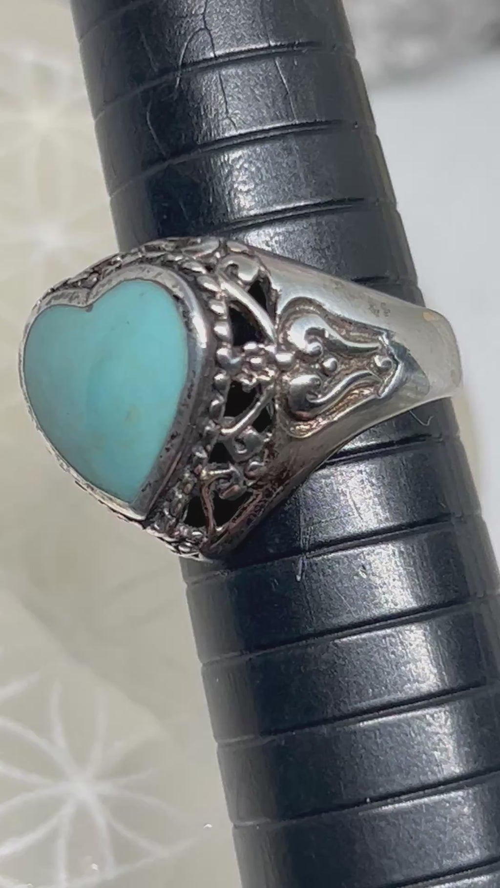 Vintage Turquoise Heart Ring 925