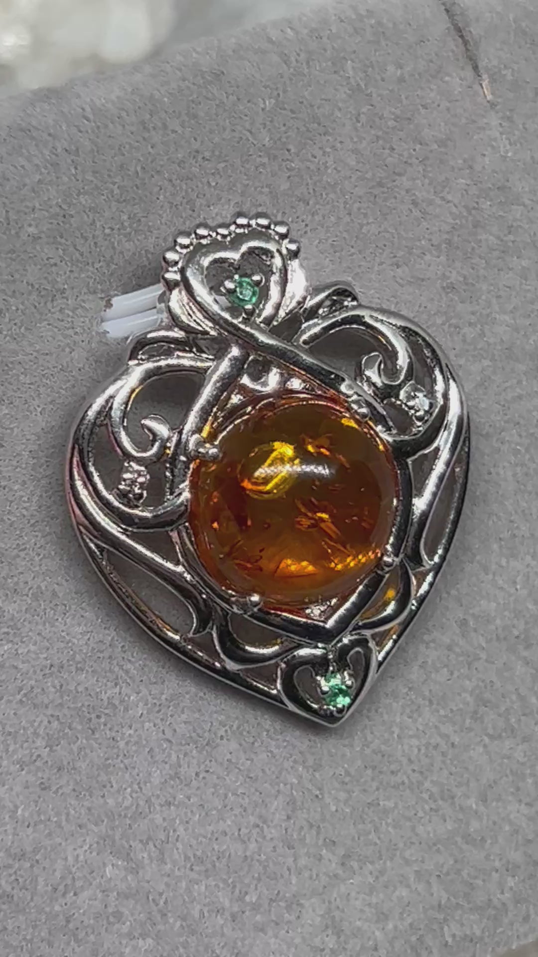 Baltic Amber Heart Pendant 925