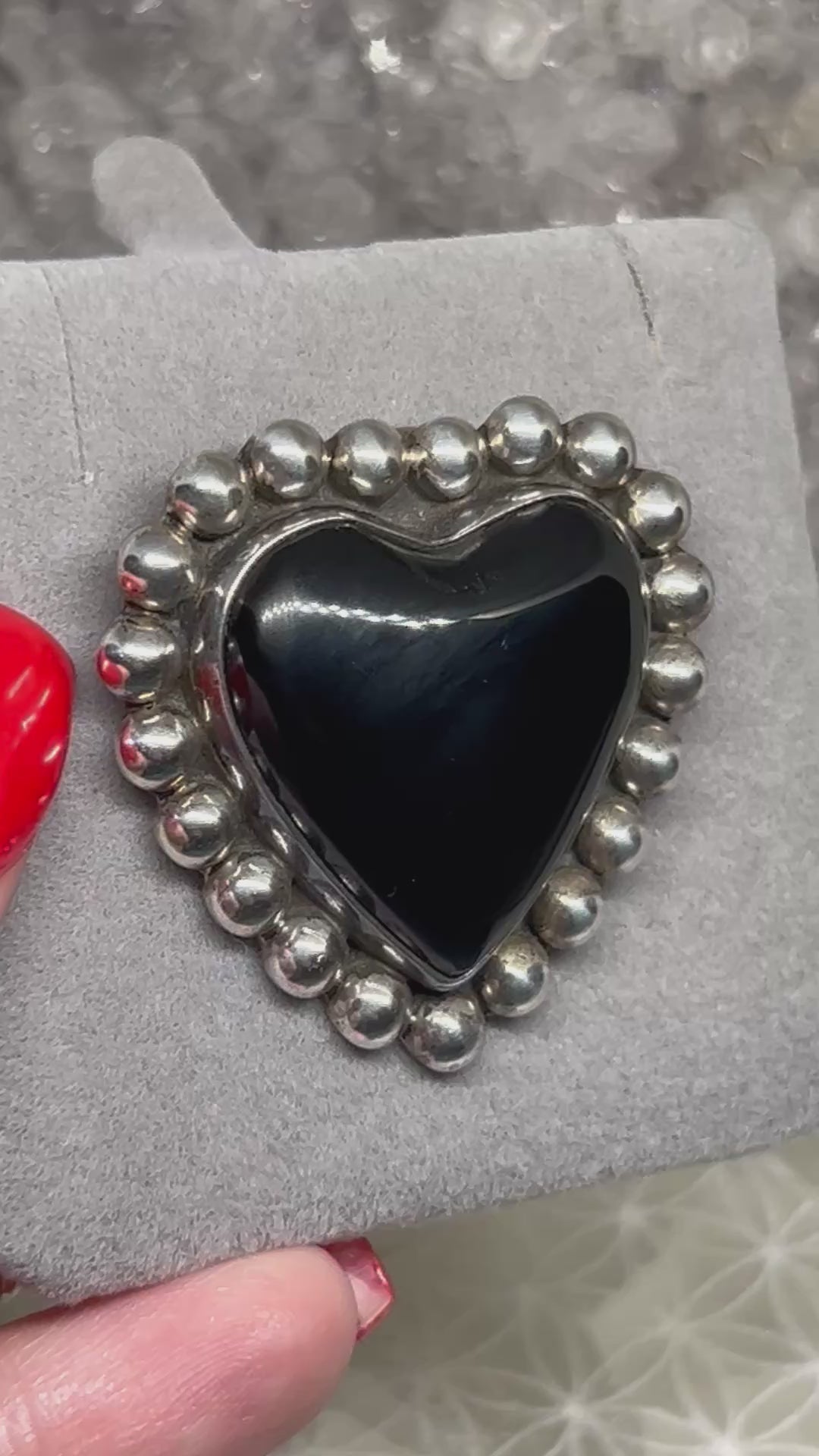 Vintage Taxco Black Onyx Heart Pendant/Brooch