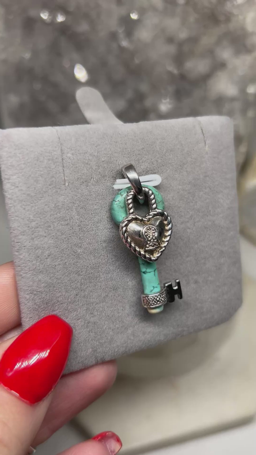 Vintage Turquoise Heart Lock &  Key Pendant