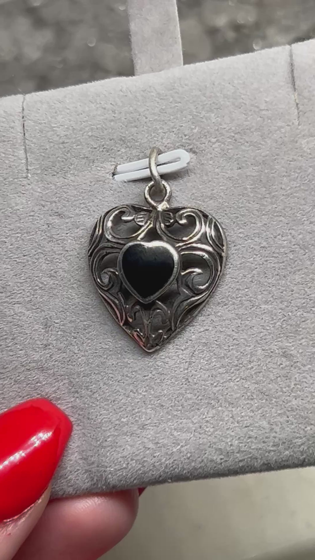 Vintage Black Onyx Filigree Heart Pendant 925